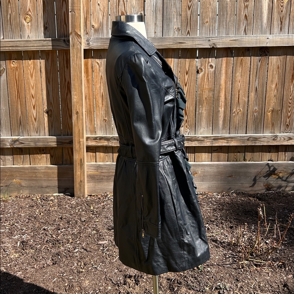 RED Valentino Black Leather Trench Jacket with Ruffle Detail and Belt 44/US 8 - Picture 3 of 14